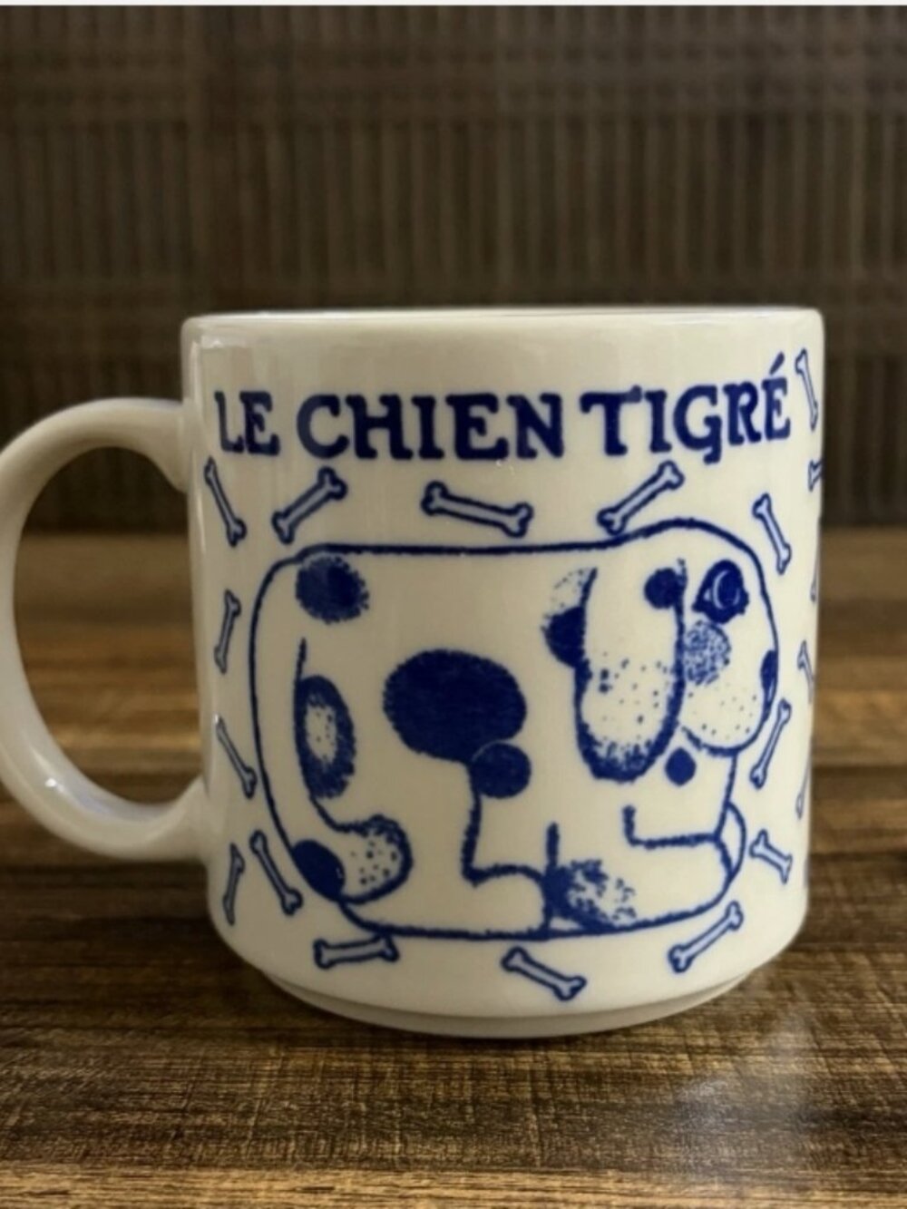 Vintage 1978 Taylor & Ng Le Chien Dog Mug Blue White 12 Oz Japan Coffee Cup